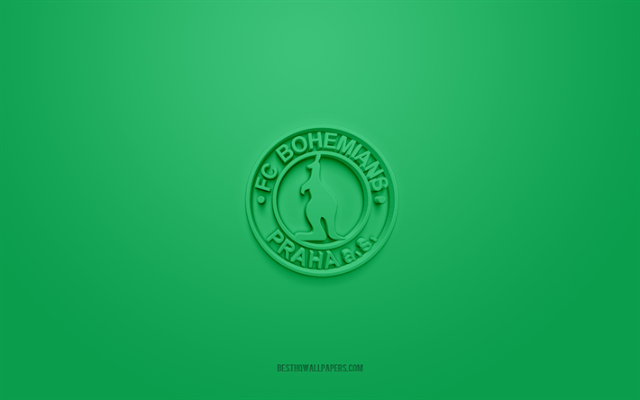 Bohemians 1905, luova 3D-logo, vihre&#228; tausta, Tšekin ykk&#246;sliiga, 3d-tunnus, Tšekin jalkapalloseura, Praha, Tšekki, 3d-taide, jalkapallo, Bohemians 1905 3d-logo