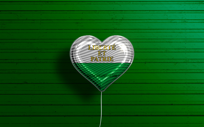 I Love Vaud, 4k, palloncini realistici, sfondo di legno verde, giorno di Vaud, cantoni svizzeri, bandiera di Vaud, Svizzera, palloncino con bandiera, Cantoni della Svizzera, Vaud