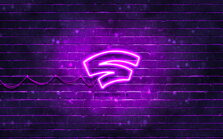 Stadia violet logo, 4k, violet brickwall, Stadia logo, marques, Stadia n&#233;on logo, Stadia