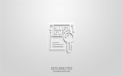 data analytics 3d icon, white background, 3d symbols, data analytics, business icons, 3d icons, data analytics sign, business 3d icons