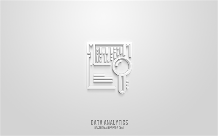 data analytics 3d icon, white background, 3d symbols, data analytics, business icons, 3d icons, data analytics sign, business 3d icons