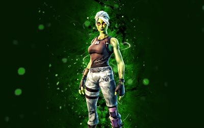 Zombie Ghoul Trooper, 4k, luces de ne&#243;n verdes, Fortnite Battle Royale, personajes de Fortnite, Zombie Ghoul Trooper Skin, Fortnite, Zombie Ghoul Trooper Fortnite