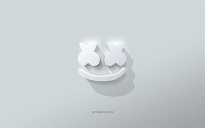 Marshmello logo, white background, Marshmello 3d logo, 3d art, Marshmello, 3d Marshmello emblem, DJ Marshmello