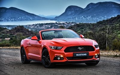 Ford Mustang Convertible, supercars, coches del m&#250;sculo, rojo Mustang, cabriolets, Ford