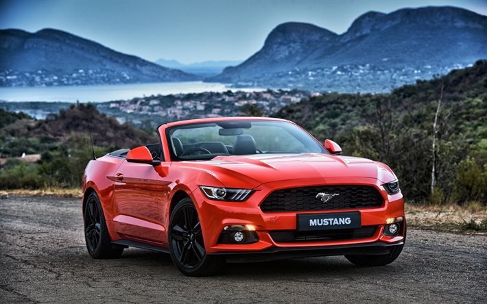 Ford Mustang Convers&#237;vel, supercarros, muscle cars, Mustang vermelho, cabriolets, Ford
