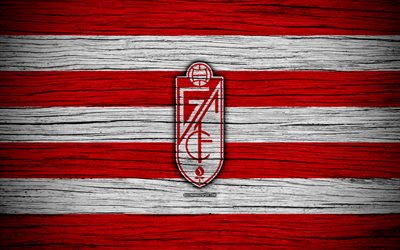 Granada FC, 4k, Segunda Division, soccer, football club, Spain, Granada CF, logo, LaLiga2, wooden texture, FC Granada