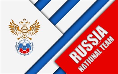 Russia national football team, 4k, emblem, material design, blue and white abstraction, logo, football, Russia, coat of arms, Russian Federation