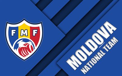 Moldova national football team, 4k, emblem, material design, white blue red abstraction, logo, Football Association of Moldova, football, Moldova, coat of arms