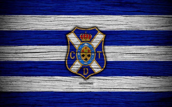 Tenerife FC, 4k, Segunda Division, soccer, football club, Spain, Tenerife CF, logo, LaLiga2, wooden texture, FC Tenerife