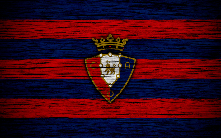 Osasuna FC, 4k, Segunda Division, soccer, football club, Spain, CA Osasuna, logo, LaLiga2, wooden texture, FC Osasuna