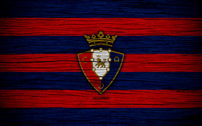 Osasuna FC, 4k, 第二事業部, サッカー, サッカークラブ, スペイン, CA Osasuna, ロゴ, LaLiga2, 木肌, FC Osasuna