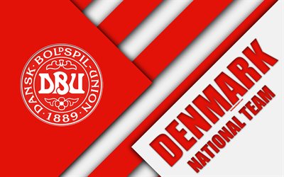 Dinamarca a equipa nacional de futebol, 4k, emblema, design de material, branco azul vermelho abstra&#231;&#227;o, logo, futebol, Dinamarca, bras&#227;o de armas