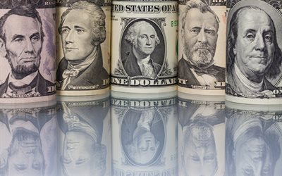 Di dollari, soldi, presidenti di dollari, USA, George Washington, Benjamin Franklin, Alexander Hamilton, Ulysses S Grant, Abramo Lincoln, banconote, moneta