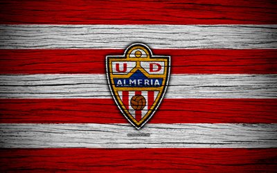 Almeria FC, 4k, Segunda Division, futbol, futbol kul&#252;b&#252;, İspanya, UD Almeria, logo, LaLiga2, ahşap doku, FC Almeria