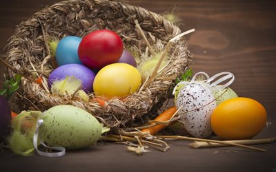 イースター, 巣, 色のイースターの卵, イースター装飾, 春休み