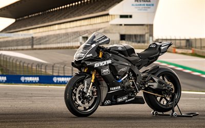 A Yamaha YZF-R1, 2018, GYTR Desempenho, 4k, preto moto esportiva, Esportes japoneses motos, preto YZF-R1, Yamaha