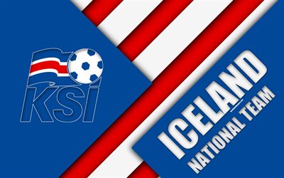 Islandia el equipo nacional de f&#250;tbol, la Asociaci&#243;n de F&#250;tbol de Islandia, 4k, el emblema, el dise&#241;o de materiales, blanco azul abstracci&#243;n, logotipo, f&#250;tbol, Islandia, escudo de armas