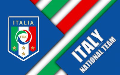 Italy national football team, 4k, emblem, material design, blue abstraction, Italian Football Federation, FIGC, logo, football, Italy, coat of arms