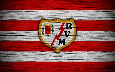 rayo vallecano fc, 4k, zweite division, soccer, football, club, info, rayo vallecano, logo, laliga2, wooden texture, fc-rayo vallecano