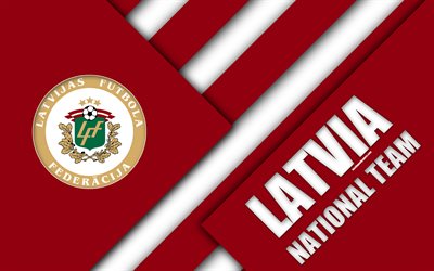 Latvia national football team, 4k, emblem, material design, burgundy abstraction, Latvian Football Federation, logo, football, Latvia, coat of arms