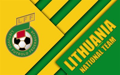 Lituania squadra nazionale di calcio, 4k, emblema, il design dei materiali, verde, giallo astrazione, logo, lituano Federazione Calcio, calcio, Lituania, stemma