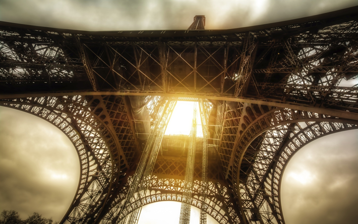 La Torre Eiffel, HDR, franc&#233;s monumentos, capital, Par&#237;s, Francia, Europa