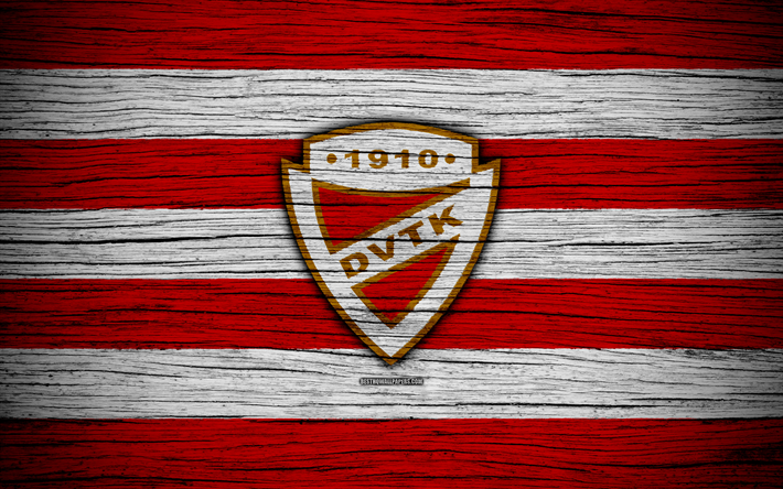 DVTK FC, 4k, Hungarian Liga, soccer, NB I, football club, Hungary, DVTK, football, wooden texture, FC DVTK