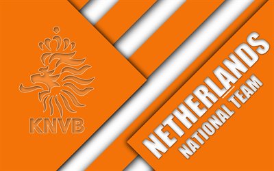 هولندا فريق كرة القدم الوطني, 4k, شعار, تصميم المواد, البرتقال التجريد, الملكية الهولندية لكرة القدم, يلاحظ, كرة القدم, هولندا, معطف من الأسلحة