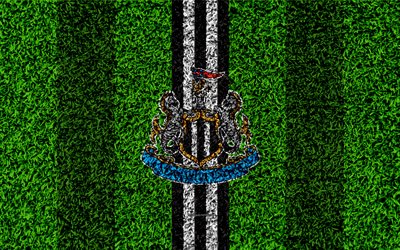 Newcastle United FC, 4k, NUFC, football lawn, emblem, Newcastle logo, English football club, green grass texture, Premier League, Newcastle upon Tyne, England, United Kingdom, football