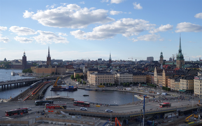 Estocolmo, la Ciudad Vieja, el panorama de la ciudad, Suecia, paisaje urbano, ciudades suecas