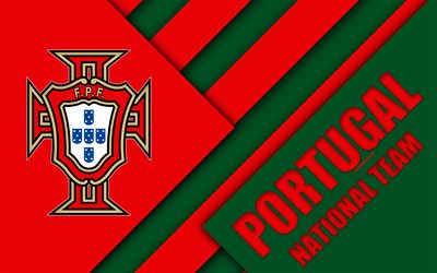 Portugal national football team, 4k, emblem, material design, red green abstraction, Portuguese Football Federation, logo, football, Portugal, coat of arms