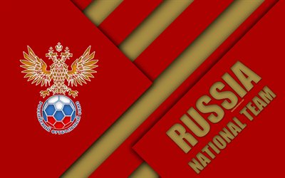 russlands fu&#223;ball-nationalmannschaft, 4k, emblem, material-design, rot gold der abstraktion, der russischen fu&#223;ball-union, logo, fu&#223;ball, russische f&#246;deration, wappen
