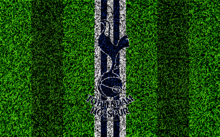 Le Tottenham Hotspur FC, 4k, football de la pelouse, de l&#39;embl&#232;me, Tottenham logo, club de football anglais, de l&#39;herbe verte de la texture, de Premier League, Tottenham, Londres, Angleterre, Royaume-Uni, le football