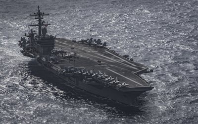 USS Carl Vinson, CVN-70, deck of an aircraft carrier, ocean, top view, American nuclear aircraft carrier, warship, US Navy, USA