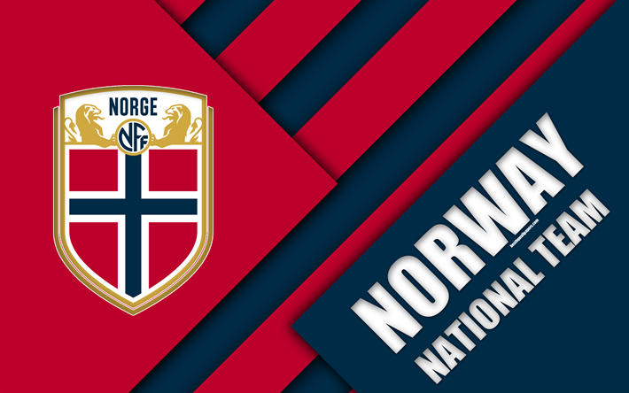 Norway national football team, 4k, emblem, material design, violet blue abstraction, logo, football, Norway, coat of arms