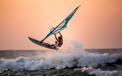 winsurfing, extreem, mare, windsurfer