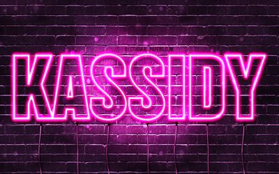 Kassidy, 4k, wallpapers with names, female names, Kassidy name, purple neon lights, horizontal text, picture with Kassidy name