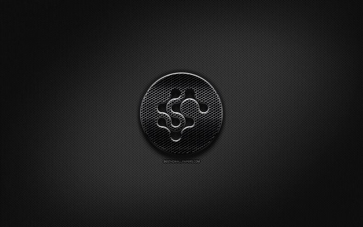 Synereo AMP logotipo preto, cryptocurrency, grade de metal de fundo, Synereo AMP, obras de arte, criativo, cryptocurrency sinais, Synereo AMP logotipo