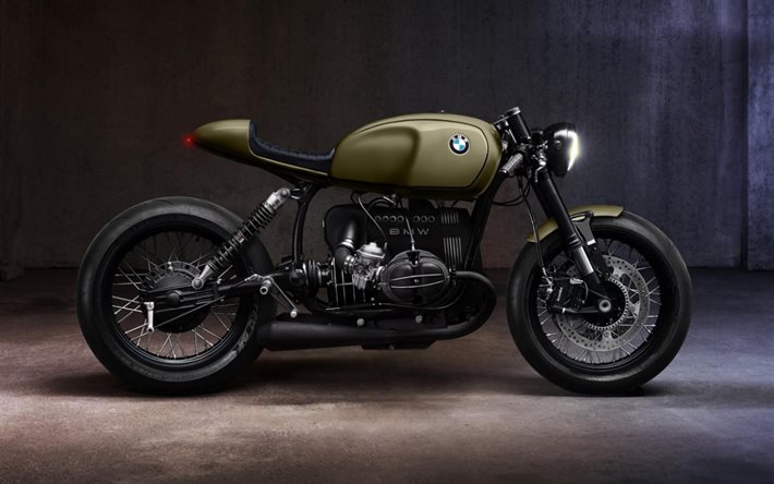 BMW k1100 Cafe Racer, side view, exterior, bobber, green motorcycle, german motorcycles, BMW