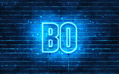 Bo, 4k, wallpapers with names, horizontal text, Bo name, blue neon lights, picture with Bo name