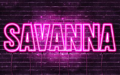 Savanna, 4k, wallpapers with names, female names, Savanna name, purple neon lights, horizontal text, picture with Savanna name