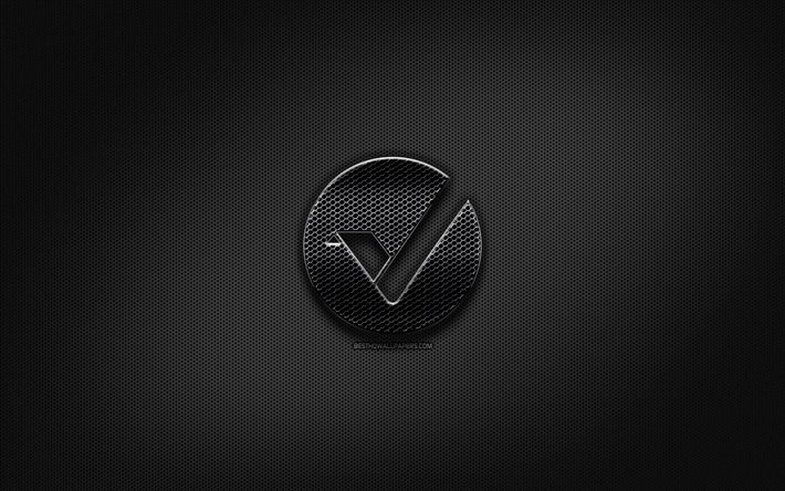 Vertcoin musta logo, kryptovaluutta, grid metalli tausta, Vertcoin, kuvitus, luova, kryptovaluutta merkkej&#228;, Vertcoin logo
