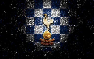 Tottenham Hotspur FC, glitter logo, Premier League, blue white checkered background, soccer, FC Tottenham Hotspur, english football club, Tottenham Hotspur logo, mosaic art, football, England
