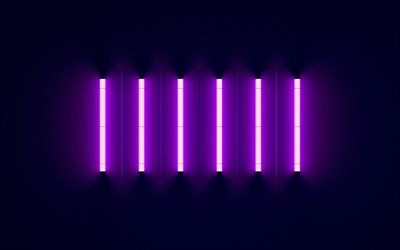 viola lampade al neon su uno sfondo nero, luce al neon, sfondo nero, sfondo viola, sfondo con lanterne