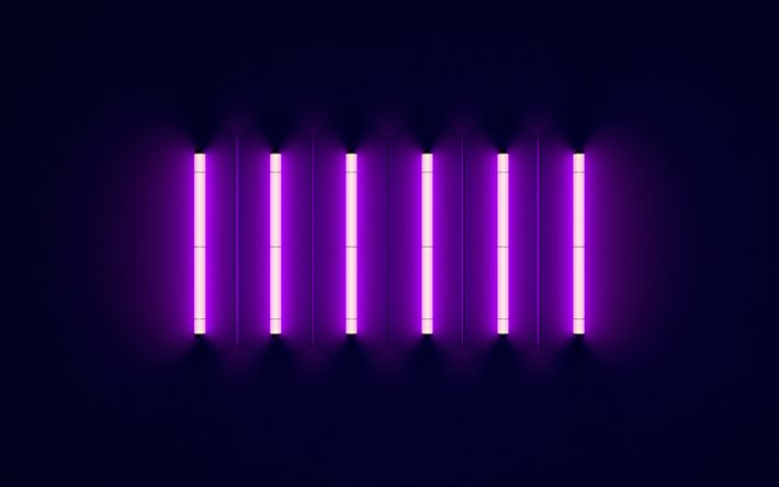 purple neon valaisimet mustalla taustalla, neon valo, musta tausta, violetti tausta, tausta lyhdyt