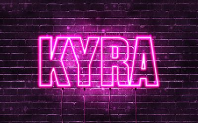 kyra, 4k, tapeten, die mit namen, weibliche namen, kyra name, lila, neon-leuchten, die horizontale text -, bild-mit kyra name