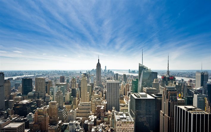 New York, Manhattan, m&#233;tropole, les b&#226;timents modernes, les villes am&#233;ricaines, les paysages nocturnes, new york, panorama, gratte-ciel, &#233;tats-unis, les Villes de New York, en Am&#233;rique