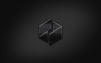 Ubiq black logo, cryptocurrency, grid metal background, Ubiq, artwork, creative, cryptocurrency signs, Ubiq logo