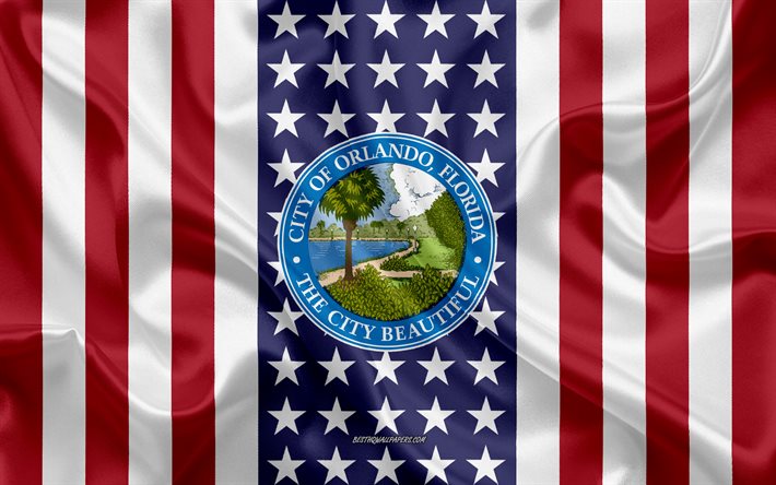 Orlando Tenuta, 4k, seta, trama, Bandiera Americana, USA, Orlando, Florida, Citt&#224; Americana, Tenuta di Orlando, seta bandiera