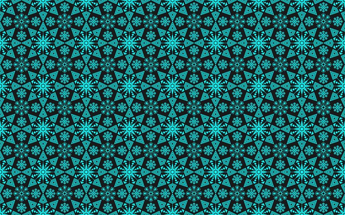 verde ornamentos textura, retro turquesa textura, estrelas ornamentos textura, ornamentos de fundo, retro azul-turquesa de fundo